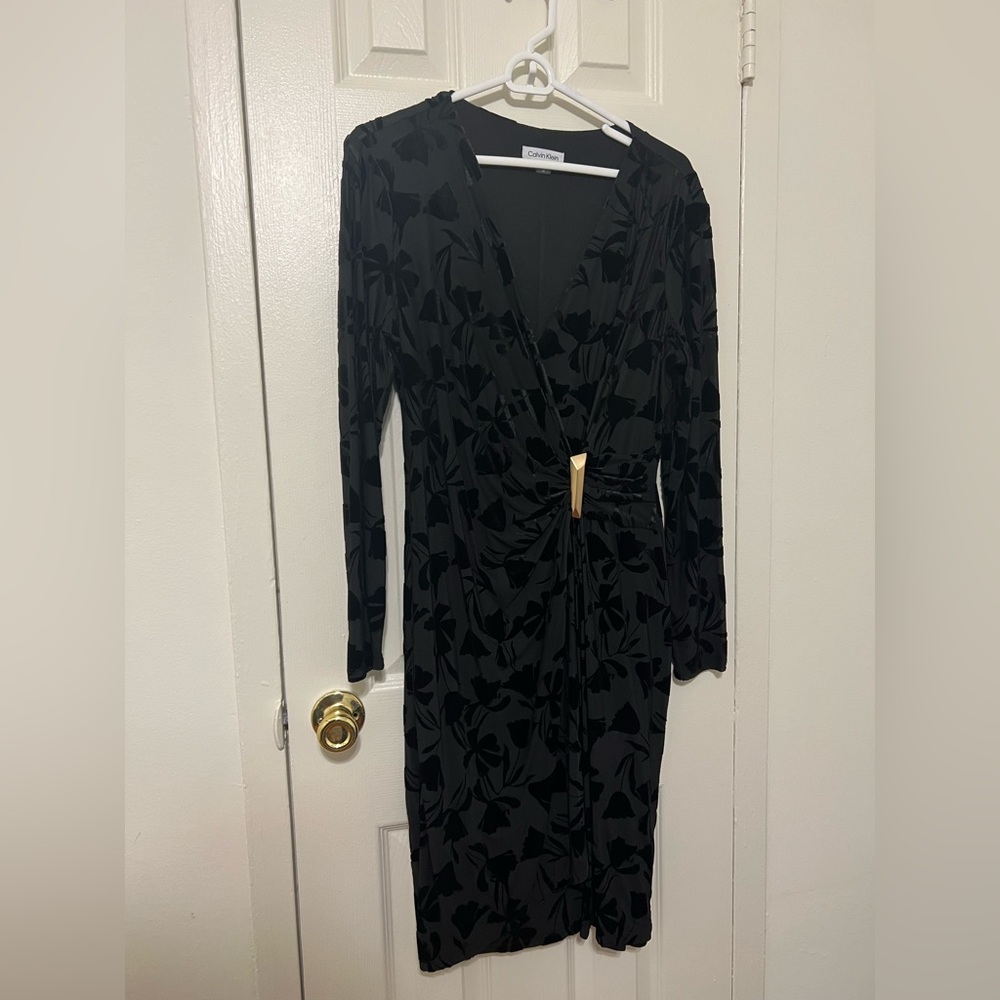 Elegant Black Calvin Klein Dress with Gold Accent